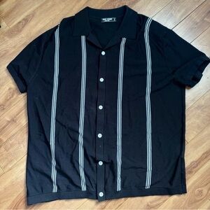 Paul Stuart Black Shirt with White Vertical Stripes